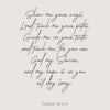 A black script rendering of Psalm 25:4-5 on a light gray background.