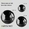 Three sizes of black Mylar balloons, including 10" x6 and 22" x4, packaged as a 14-piece set.