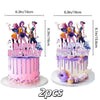 A set of two anime hunter girl cake toppers featuring characters in various poses and outfits