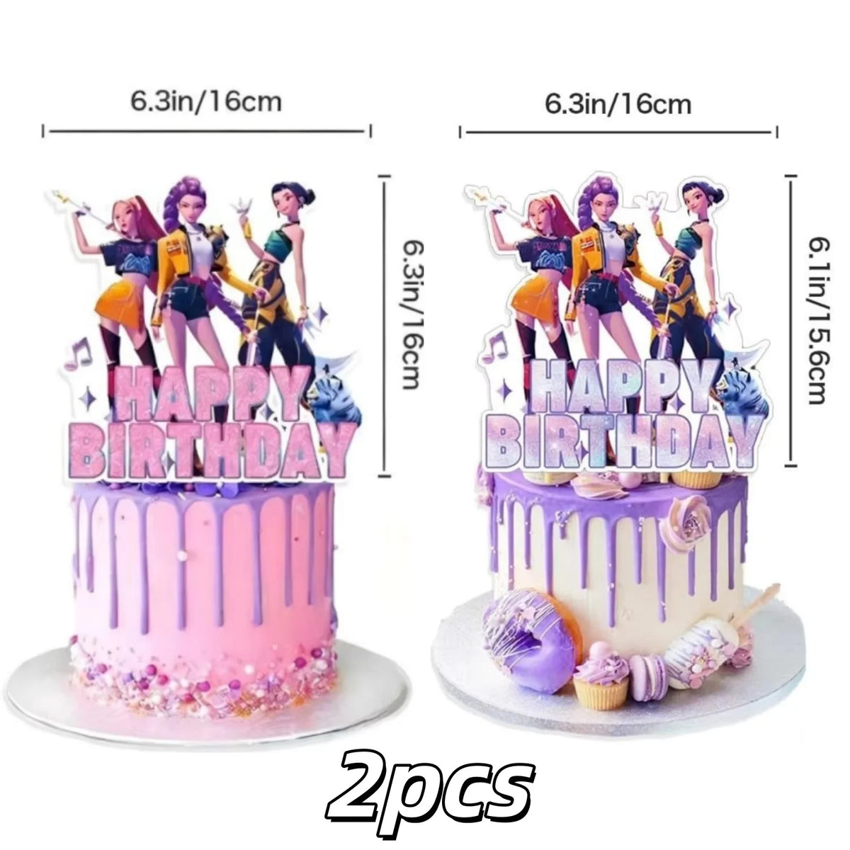 A set of two anime hunter girl cake toppers featuring characters in various poses and outfits