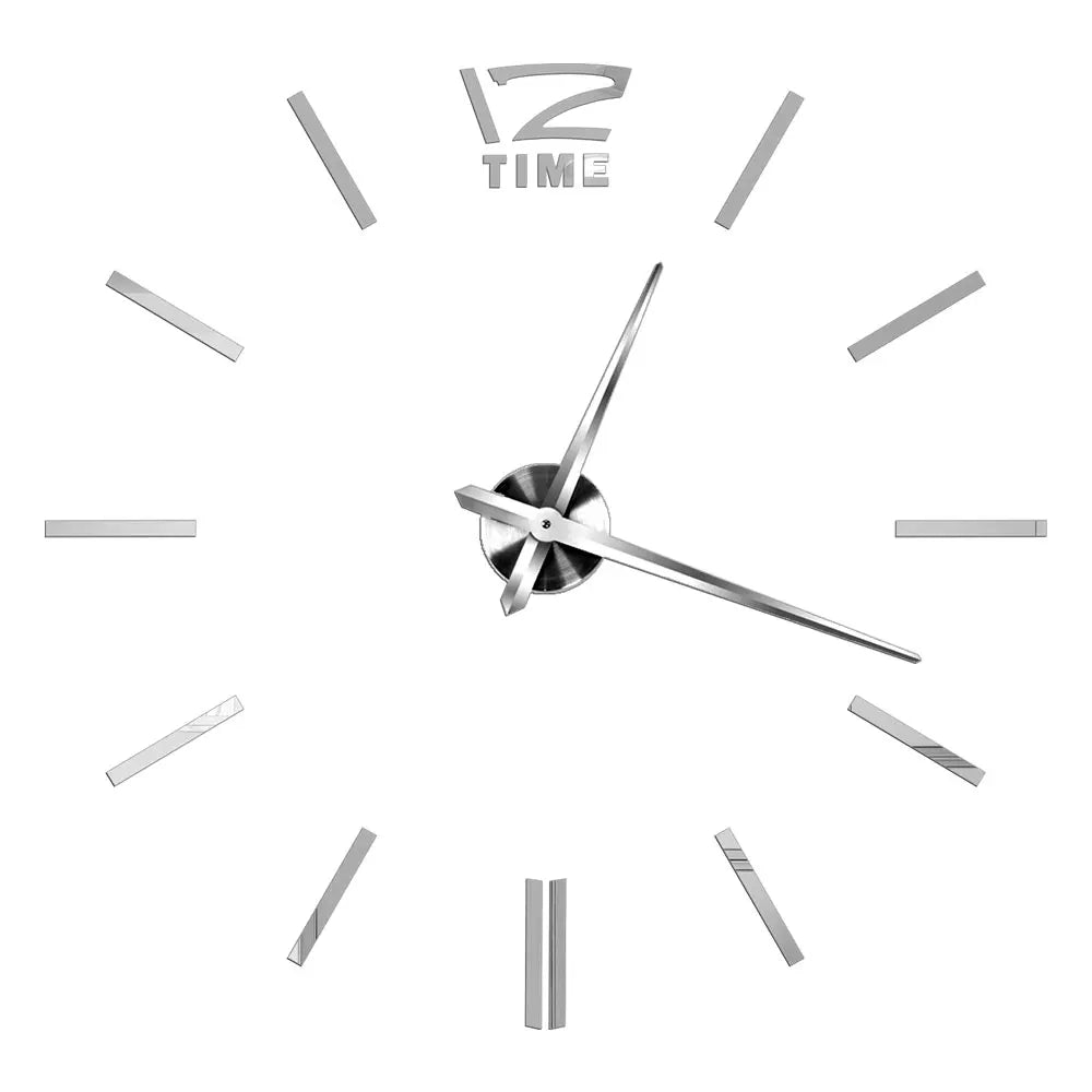 A modern 3D acrylic wall clock with DIY sticker numbers showing twelve time markers.