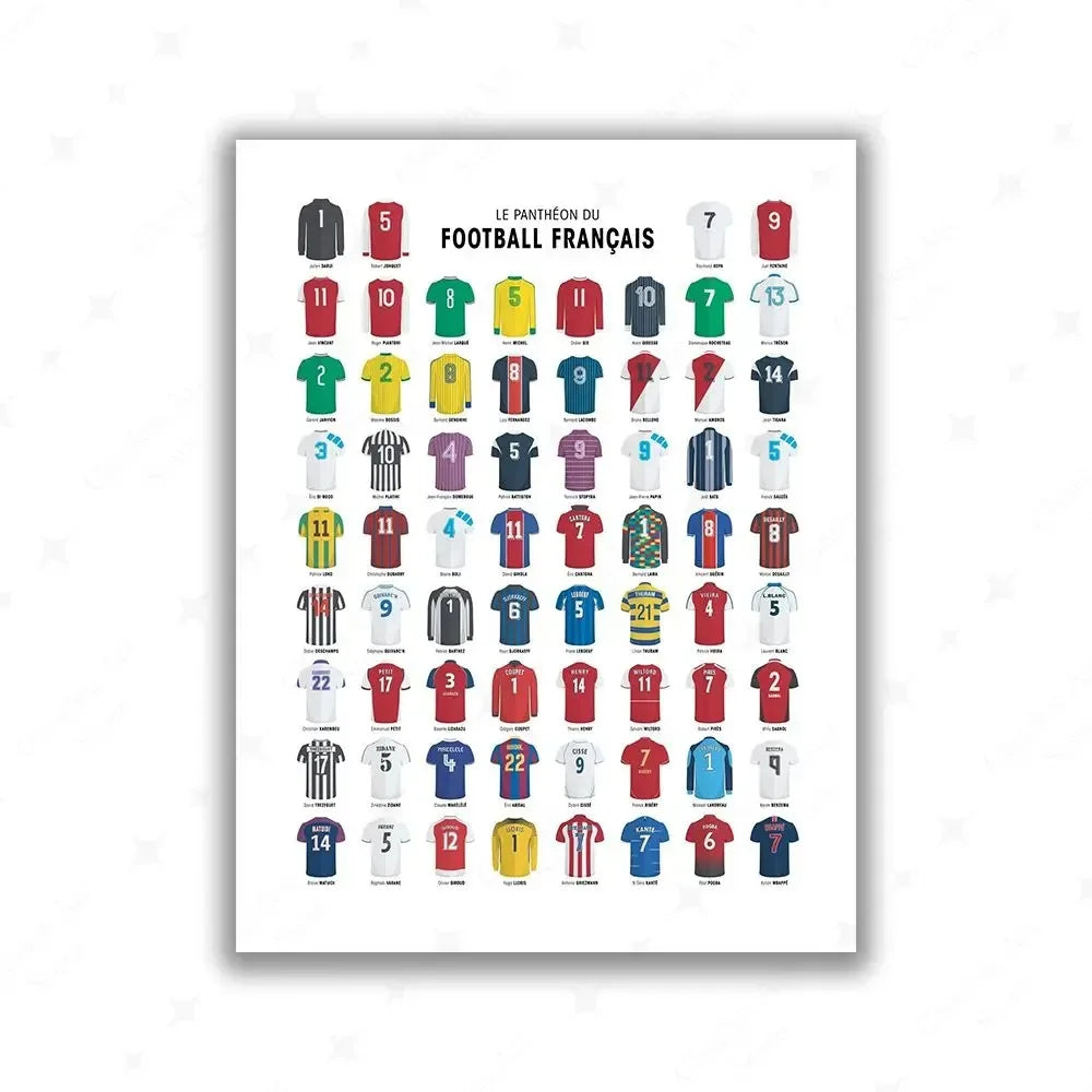 A vertical grid of football numbers in various colors and styles for wall art print