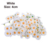 A cluster of white artificial daisy and sunflower heads used for DIY and wedding decor.