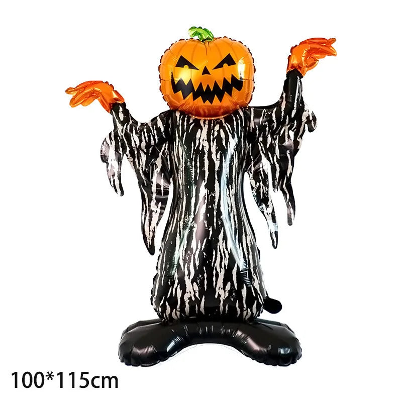 Large Halloween foil balloon featuring a standing or seated bat with pumpkin, ghost, and monster designs