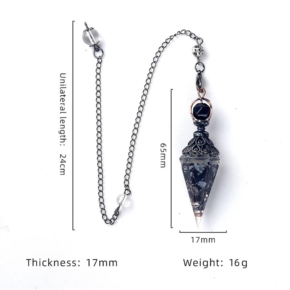 A silver chain necklace featuring a dark purple crystal pendant with a clear glass dome.