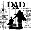 A black and white graphic featuring a heartfelt quote about a father, 'I am because you are,' with a silhouette of a boy.