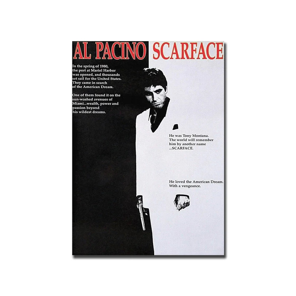 Poster for Al Pacino Scarface featuring a portrait of the actor