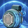 A teal portable bladeless clip-on fan with blue electrical graphics illustrating OVP voltage protection features.