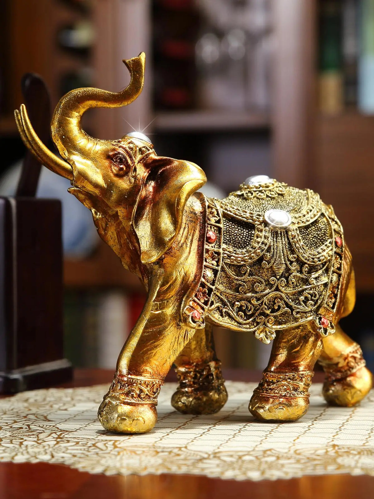 Boho Elephant Resin Statue – Handcrafted Ethnic Home Decor