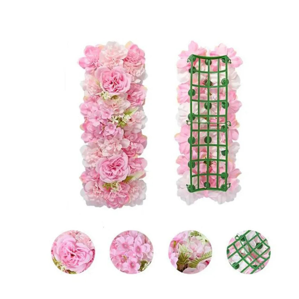 Artificial rose flower arch panel in pink and green for wedding and party decor