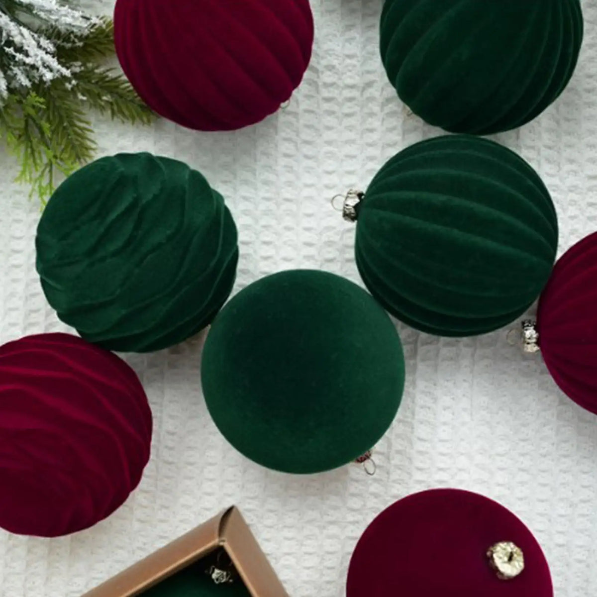 Velvet Flocked Christmas Tree Ornaments (Set of 12)