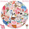 A circular arrangement of 50 watercolor dairy stickers featuring cats, fruits, flowers, and various cute designs.