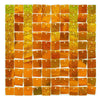 A grid of square iridescent sequin shimmer wall panels in various shades of gold and bronze.