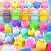 A collection of 20 mini cartoon animal stress relief toys in various colors like pink, yellow, green, and blue.