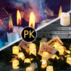 A set of 24 yellow LED tea light candles arranged on dark green foliage.
