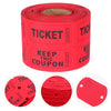 A roll of red tearable raffle tickets with the text KEEP THIS COUPON visible.