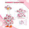A decorative lawn goose costume set featuring a white body, orange feet, and a floral patterned outfit.