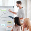 A man presents a line graph on a whiteboard to a woman, illustrating data and work concepts.