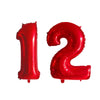 Red helium foil number balloons shaped like the number 12