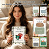 A woman holds a Christmas themed gift card book with festive designs and a cozy sweater.