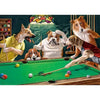 A painting of several dogs playing poker on a green felt table with chips and cards.