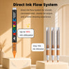 A black marker pen with an acrylic brush tip is shown next to several empty markers demonstrating ink utilization.