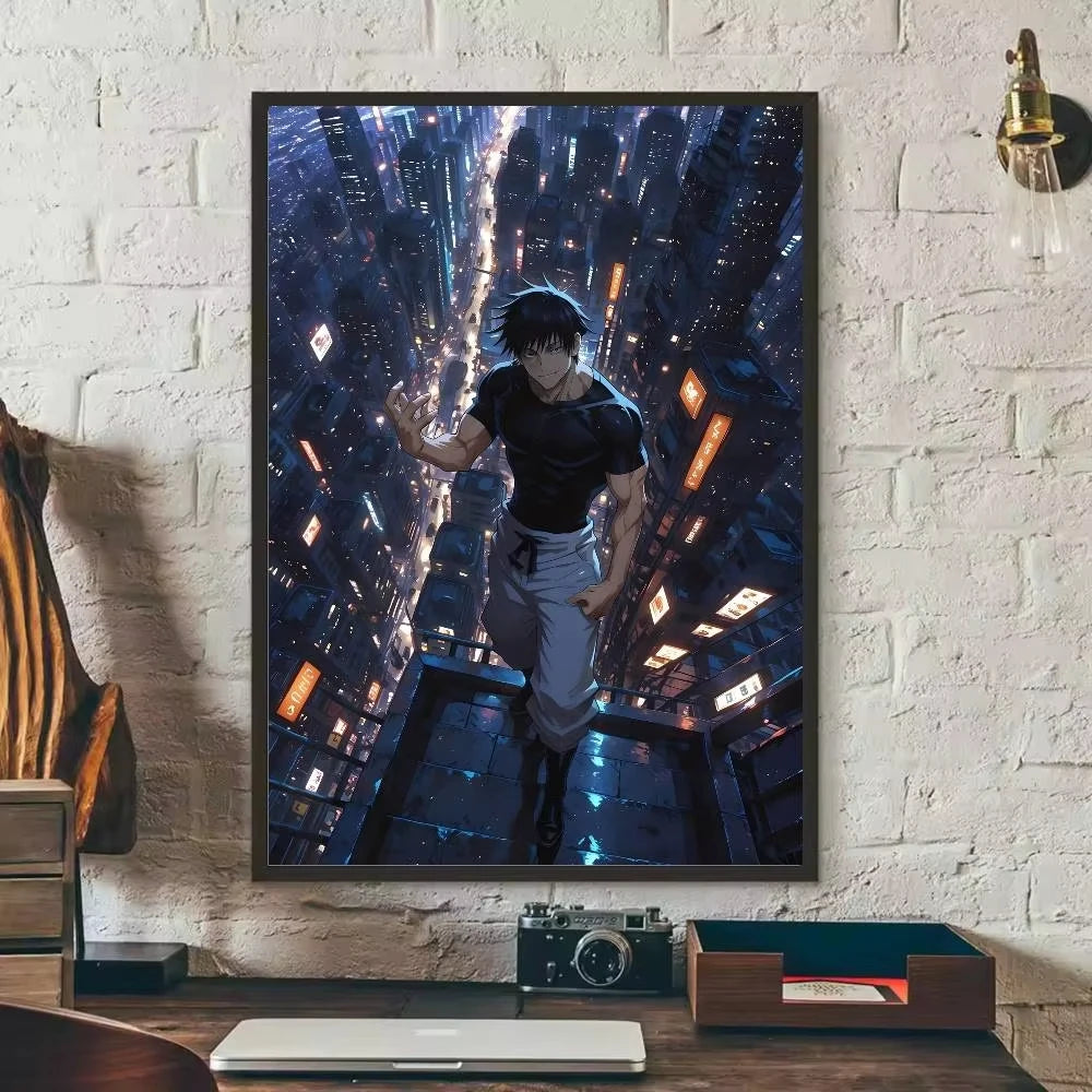 Anime canvas art poster featuring Toji Fushiguro in a dark, futuristic cityscape.