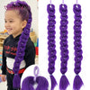 Purple braided ponytail hairpiece for kids shown on a child's head and as separate strands