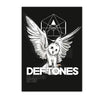 A black and white graphic featuring a stylized eagle with wings and a geometric shape, with the text DEFTONES DIAMOND EYES.