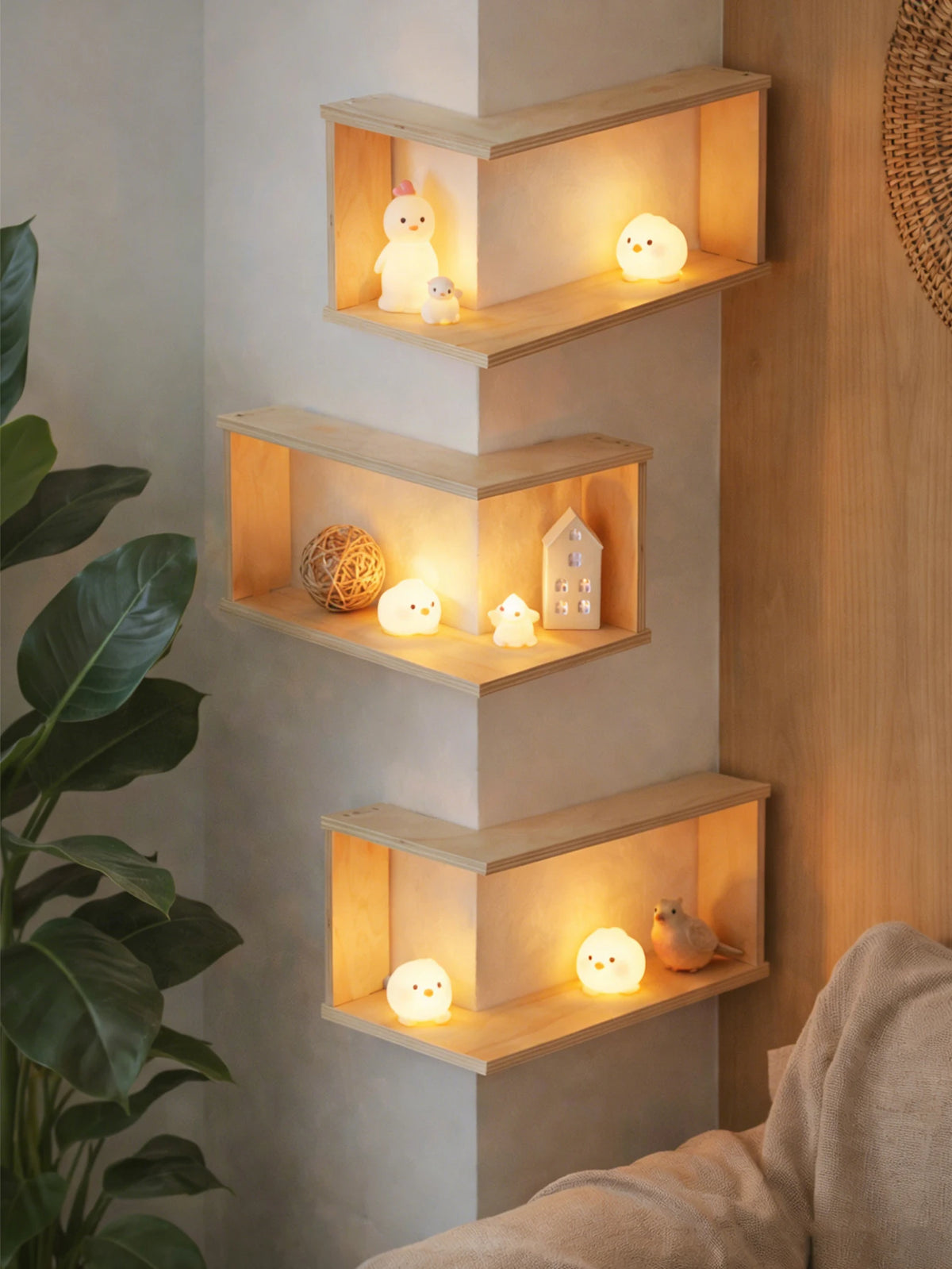 Corner Floating Wooden Wall Shelves for Home Decor