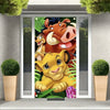 A door cover backdrop featuring characters from The Lion King, including a lion and a large horned animal.