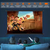 An anti-light HD projection screen is displayed, showing a scene with animated characters in a historical setting.