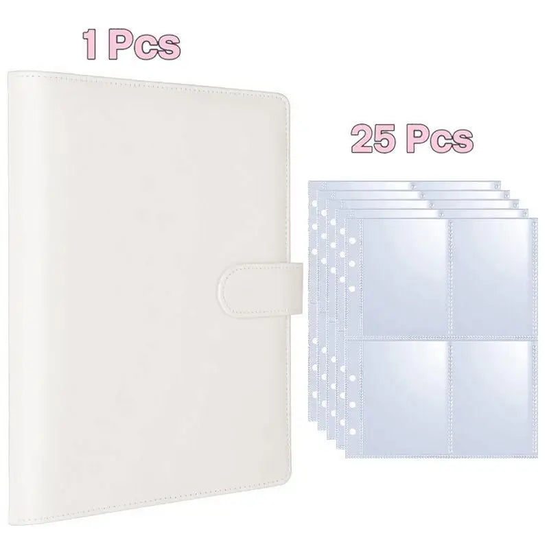 A set of white PU leather photocard binders, including one single binder and twenty-five individual binders.