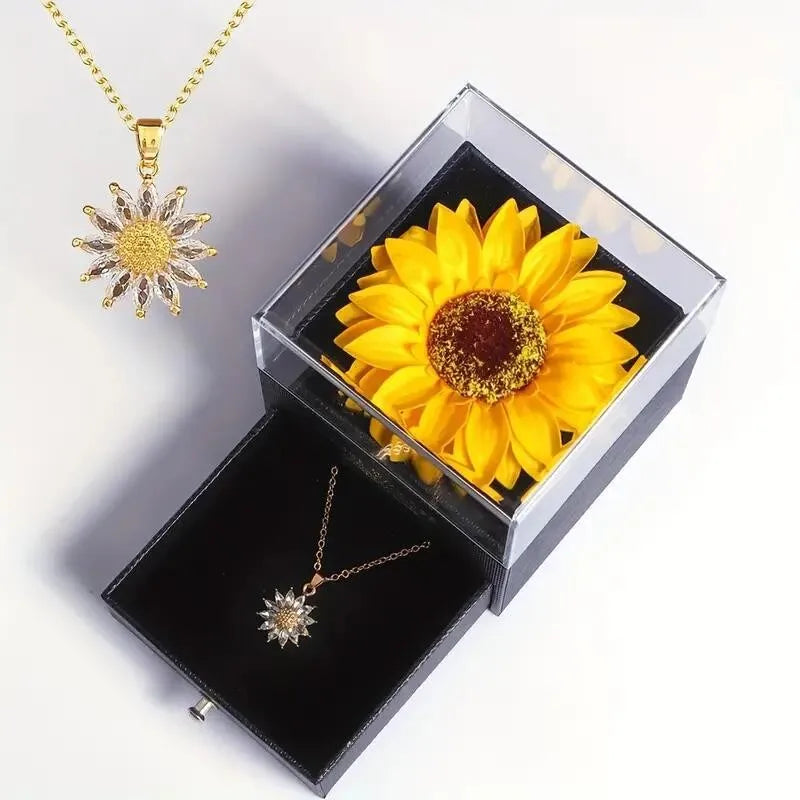 Sunflower Pendant Necklace with Gift Box