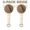 A pair of beige multifunctional jar and bottle openers with adjustable grips.