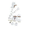 Modern acrylic mirror wall clock featuring a butterfly and floral design.