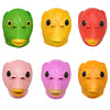 A set of five realistic horror masks in green, yellow, red, pink, and orange for Halloween costumes.