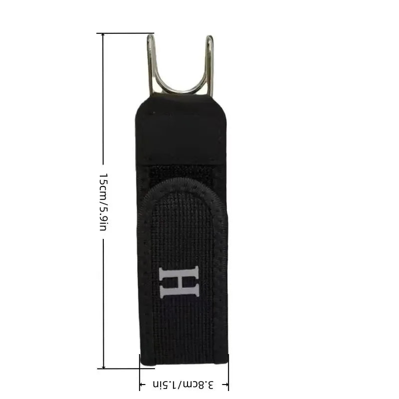 Black lazy belt with a metal hook and elastic waistband shown in a vertical view.
