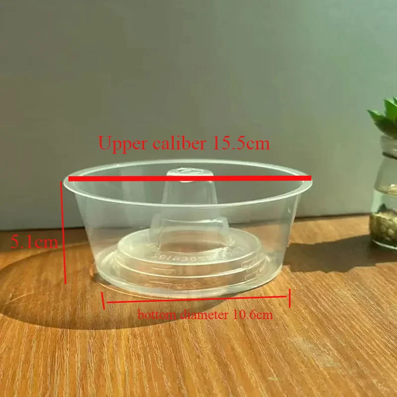 Clear plastic cup with an upper caliber of 15.5cm and a bottom diameter of 10.6cm