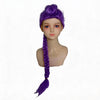 A purple long braid wig with a side ponytail displayed on a mannequin head.