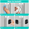 Instructions for installing stainless steel combination refrigerator locks, showing four steps of the process.