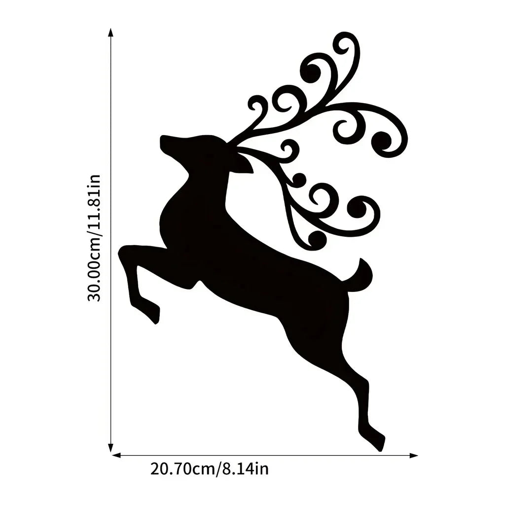 Black metal deer head wall sculpture with decorative antlers