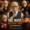 A collage of four elderly men with distinct facial expressions and costumes, promoting the theme One Mask Different Looks.