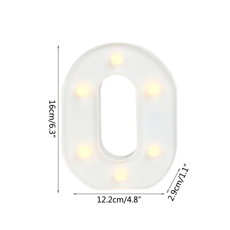 A white alphabet letter light with ten warm white LED lights illuminating the shape.