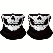 A pair of black and white breathable skull mask scarves for outdoor activities.