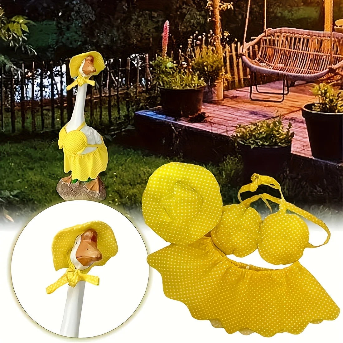 Yellow polka dot goose costume set with a neck and body for summer lawn decor