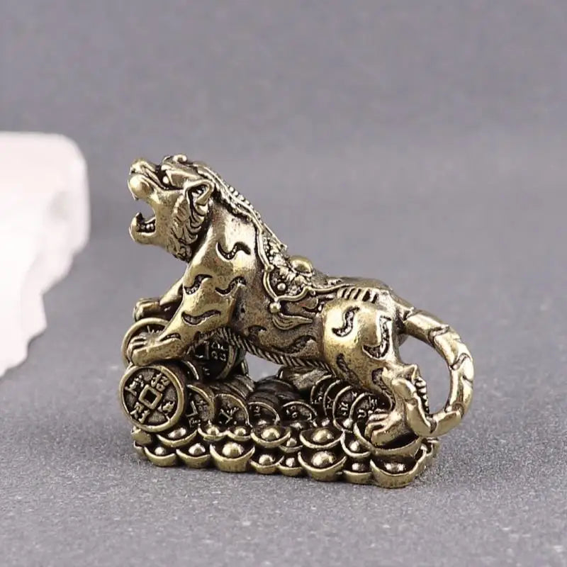 Vintage brass tiger figurine miniature animal statue for desk and shelf