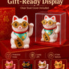 Gift-ready display of white lucky cat desk ornaments with gold-rimmed glasses and colorful collars.