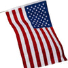 Embroidered American flag with red and white stripes and blue field, featuring brass grommets.