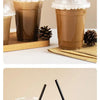 A set of clear plastic disposable cups with straws and lids shown from various angles.